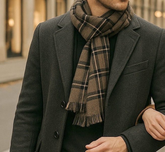 Luxuriöser braun schwarz karierter Schal aus der Bondbery Cashmere Collection für Herbst und Winter